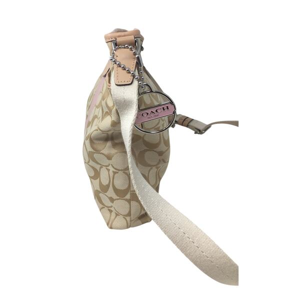 Coach Monogram Tan Canvas Crossbody Bag with Wide Pink Stripe in Center - Picture 5 of 16